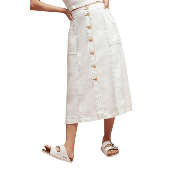 🆕 Akemi + Kin RIVERINE Linen Blend Midi Skirt sz 8 Anthropologie - Picture 7 of 7